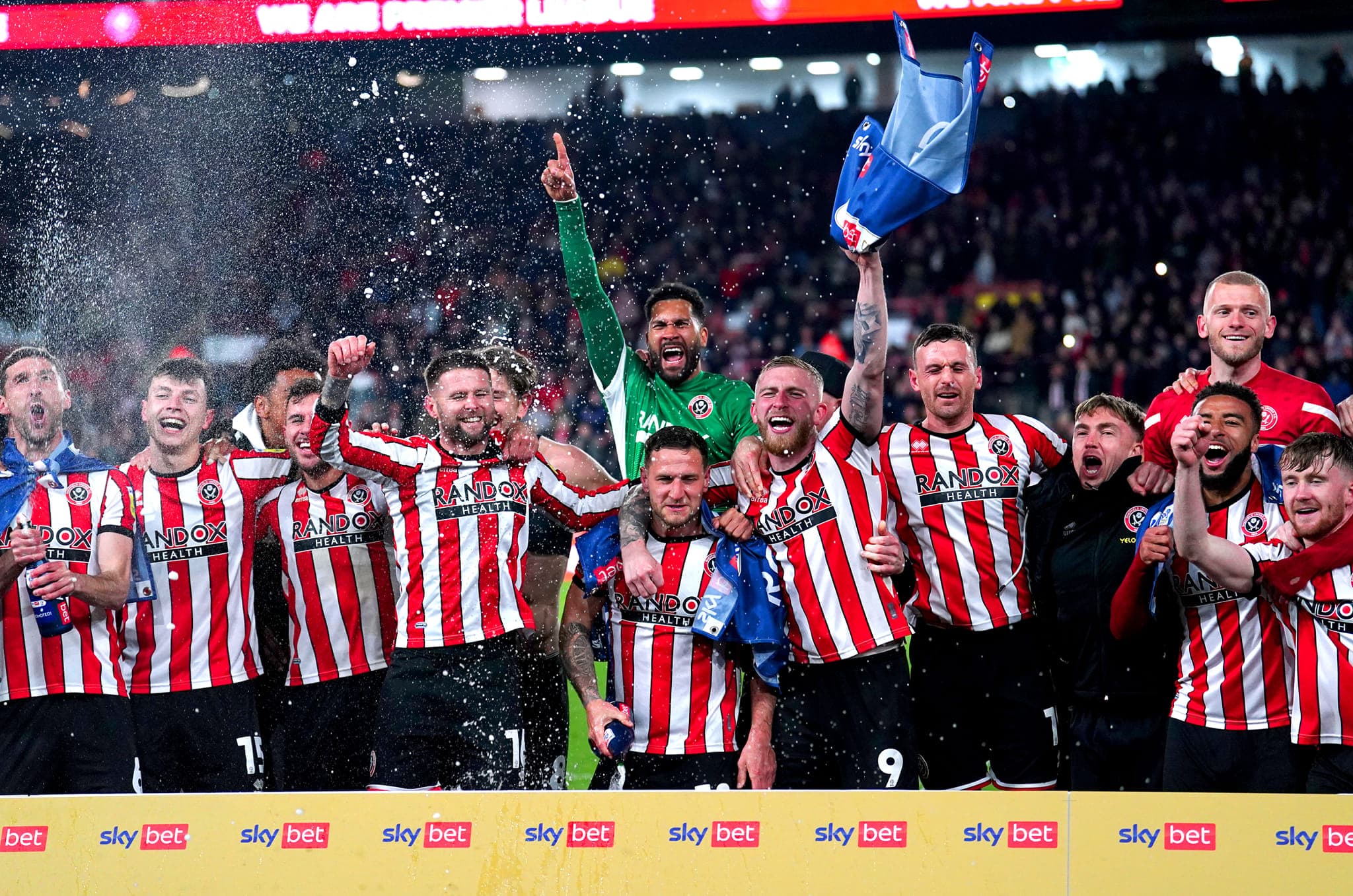 Sheffield United team celebration with champagne